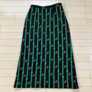 11.10 쇼와 레트로 롱 스커트 블랙 벨트 패턴 빈티지 구제 의류