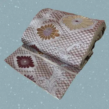 실크 후쿠로 오비 꽃무늬 체크 무늬 샤레 오비 NO.111