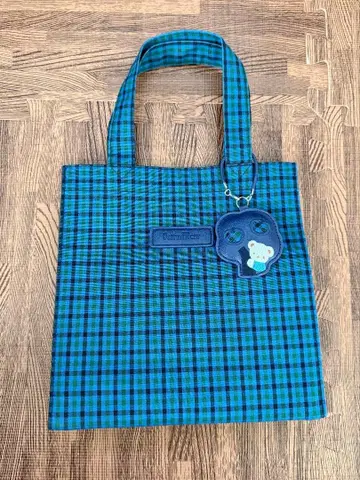 1회 사용 familiar 체크 무늬 토트백 블루 계열