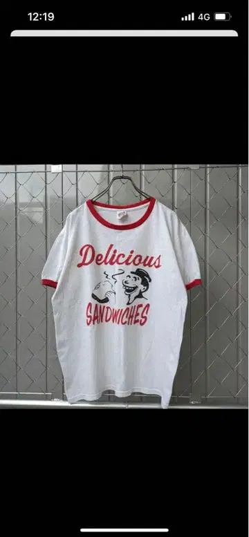 US 구제 의류 90s 빈티지 링거 T셔츠 아메카지 샌드위치 프린트