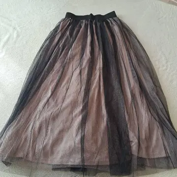 미사용품 튤 플리츠 롱 스커트 베이지와 블랙