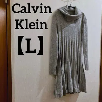 Calvin Klein [ L ] 그레이 터틀넥 원피스 라메 믹스