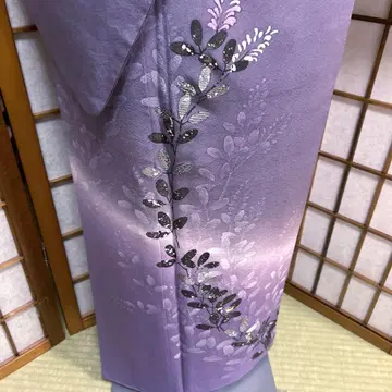 순수 실크 부착식 [ 보라색 잎 무늬 ]