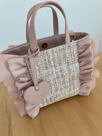 DIANA 핑크 오렌지 하트 프린지 트위드 숄더백