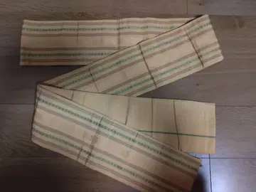 순수 실크 반폭 오비 옐로우 컬러 스트라이프