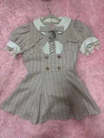 리즈리사 더블 하트 버튼 트위드 셋업 LIZLISA