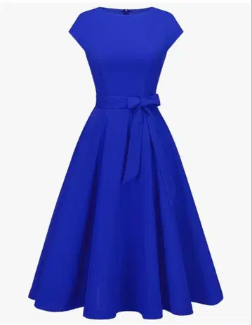 파란색 반팔 A라인 원피스