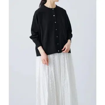 카구레 하이 게이지 코튼 크루넥 가디건 블랙