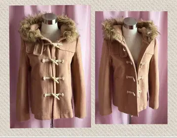 베이지 더플 코트 퍼 포함