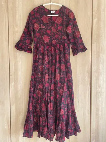 인도 꽃무늬 원피스 골드