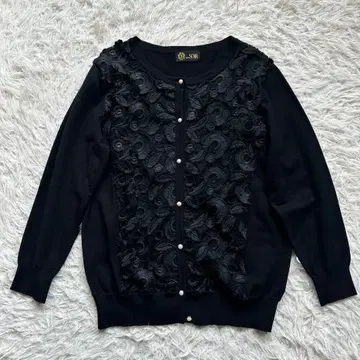 도쿄 소와르 가디건 자수 레이스 블랙 진주 버튼