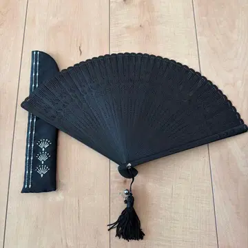 [컨디션 최상] 블랙 시스루 무늬 부채