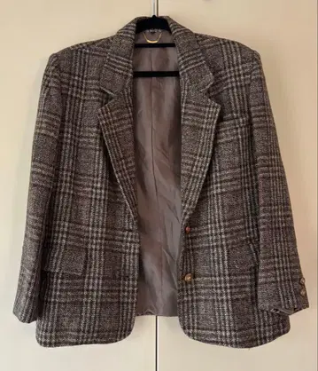 체크 무늬 테일러드 자켓 울 혼방