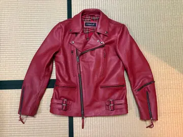 Haruf 천연 가죽 가죽 더블 라이더 자켓 UK1RED