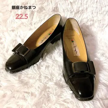 [ 긴자 카네마츠 ] 에나멜 스퀘어토 펌프스 리본 22.5