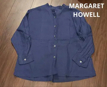 마가렛호웰 노카라 린넨 셔츠 네이비