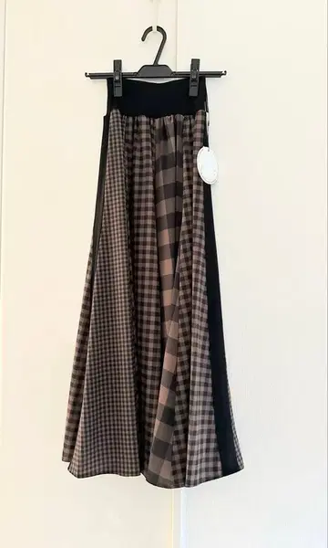 [ MONiLE ] 모레 조젯 체크 조합 롱 스커트 브라운