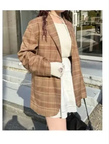 브라운 계열 체크 테일러드 자켓 프리 사이즈 카스타네 Kastane