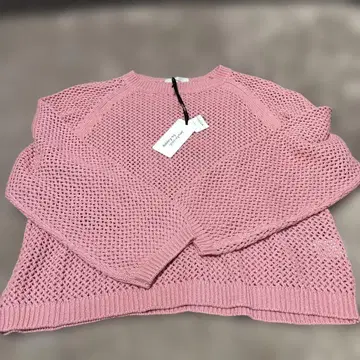탄탄 스마일 비 해피 택 포함 새상품 핑크 넷 편직 긴팔 스웨터