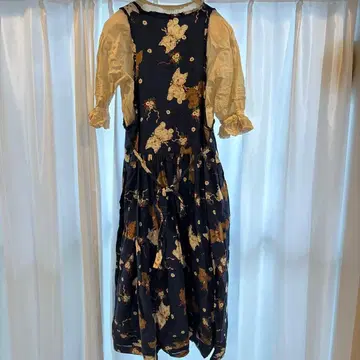 PINK HOUSE 네이비 꽃무늬 강아지 패턴 원피스 프릴 블라우스 포함