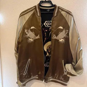 컨디션 최상 브라운 새틴 스카잔 잉어 후지산 자수 풍신뇌신 자수