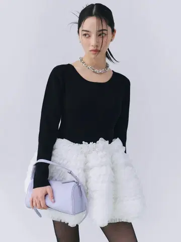 [ eimyistoire ] 볼륨 튤 프릴 니트 원피스