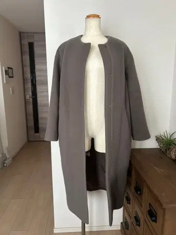 IENA 램스울 노카라 롱 코트 브라운 그레이