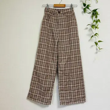 [ 새상품급 ] 코켓 체크 무늬 와이드 팬츠 안감 부착 허리밴딩