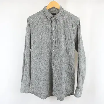 새상품급 JOSEPH HOMME 스트레치 주름 가공 체크 셔츠 50 블랙