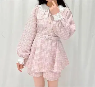 HoneyCinnamon 체크 레이스 트위드 셋업