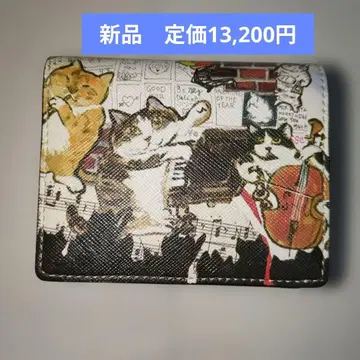 새상품 맨해트너즈 접이식 지갑 지갑 뮤직 고양이 패턴 라이브리 퍼스