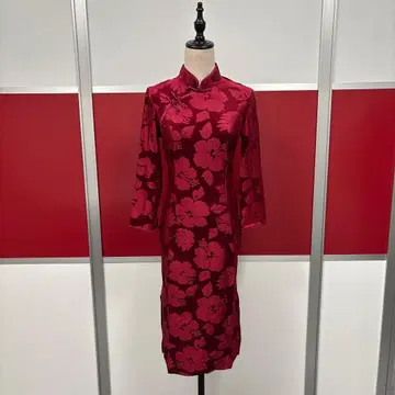 빨간색 꽃무늬 긴팔 차이나 드레스