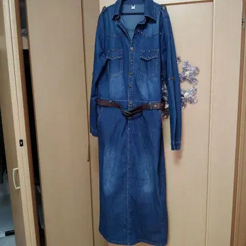 데님 셔츠풍 롱 원피스 3XL