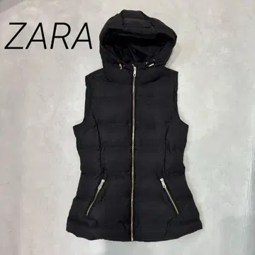 새상품급 ZARA 충전솜 베스트 후드 부착 블랙 골드 지퍼