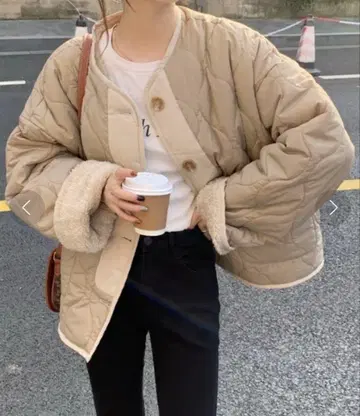 리버서블 퀼팅 보아 블루종 카키