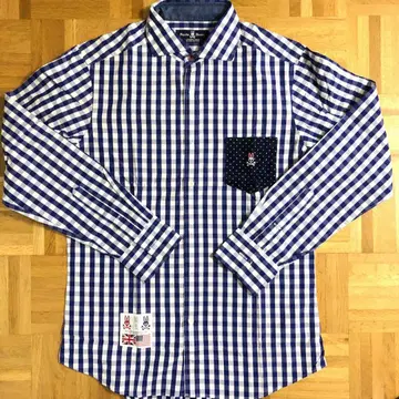 사이코 버니 블루 화이트 체크 긴팔 셔츠