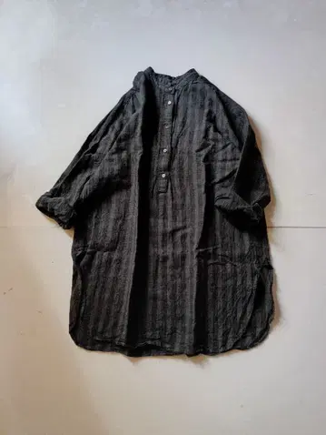 아두이트리스테스 네이비 면+린넨 패치워크 밴드 카라 셔츠