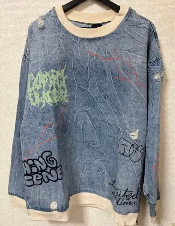 ZARA 오버 사이즈 데미지 데님 맨투맨 트레이닝복