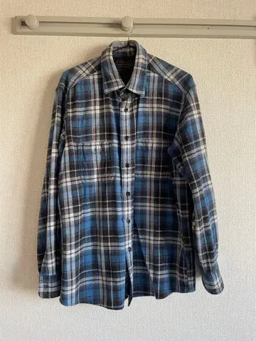 플란넬 셔츠 블루 계열 체크 무늬 M