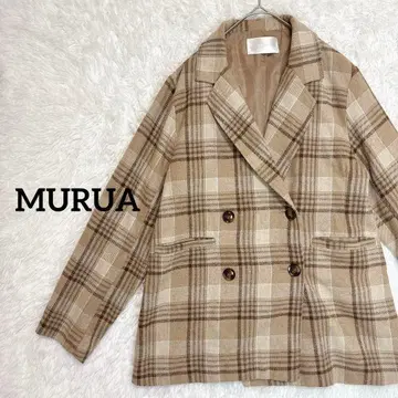 무루아/오버 사이즈 체크 무늬 더블 브레스트 숏코트 자켓