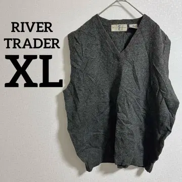 RIVER TRADER 니트 베스트 울 V넥 다크 그레이 [ XL ]