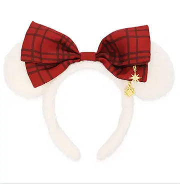 디즈니 머리띠 빨간색 체크 리본 크리스마스