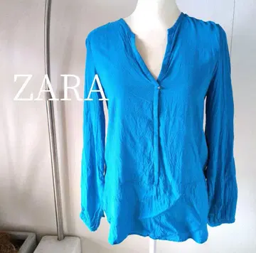 ZARA 자라 스트레치 스키퍼 블라우스 선명한 스카이블루