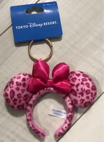 디즈니 리조트 머리띠 키링 미니 핑크 레오파드 무늬