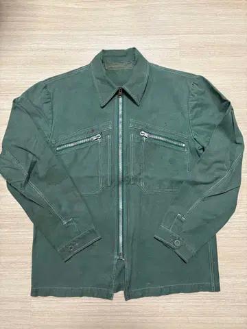 레어 1950s 빈티지 워크 재킷 그린 화이트 스티치