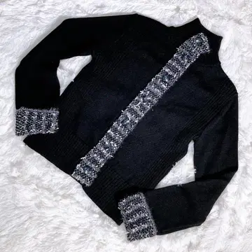 [ 이네드 ] 하이넥 프린지 트위드 트리밍 가디건 긴팔 가을/겨울 9호