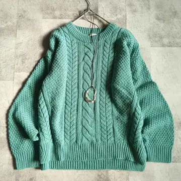 시네마 클럽 울 혼방 스웨터 케이블 니트 로우 게이지 가을/겨울 그린
