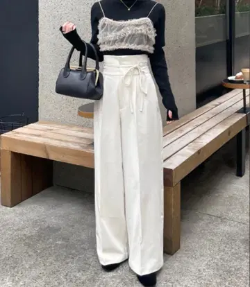 hinari 하이웨스트 리본 팬츠