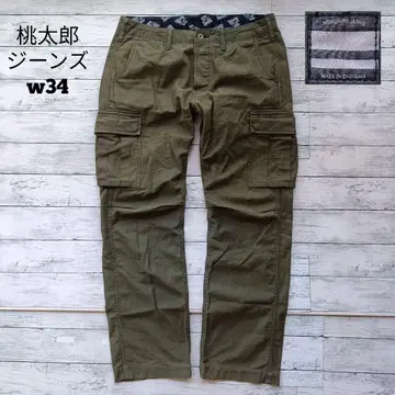 w34 모모타로 진즈 황화 새틴 카고 팬츠 그린 계열 워크