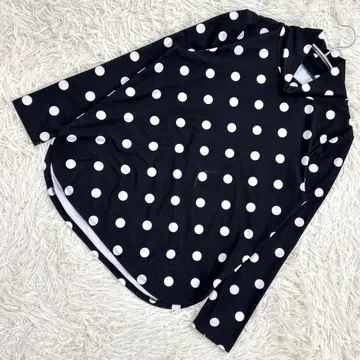 조르주 레슈 블랙 도트 무늬 풀오버 하이넥 신축성 상의 S